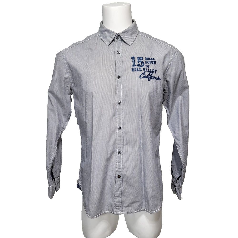 Esprit Mens L Reg Fit Blue White Vertical Striped L/S Lumber Company Shirt‎